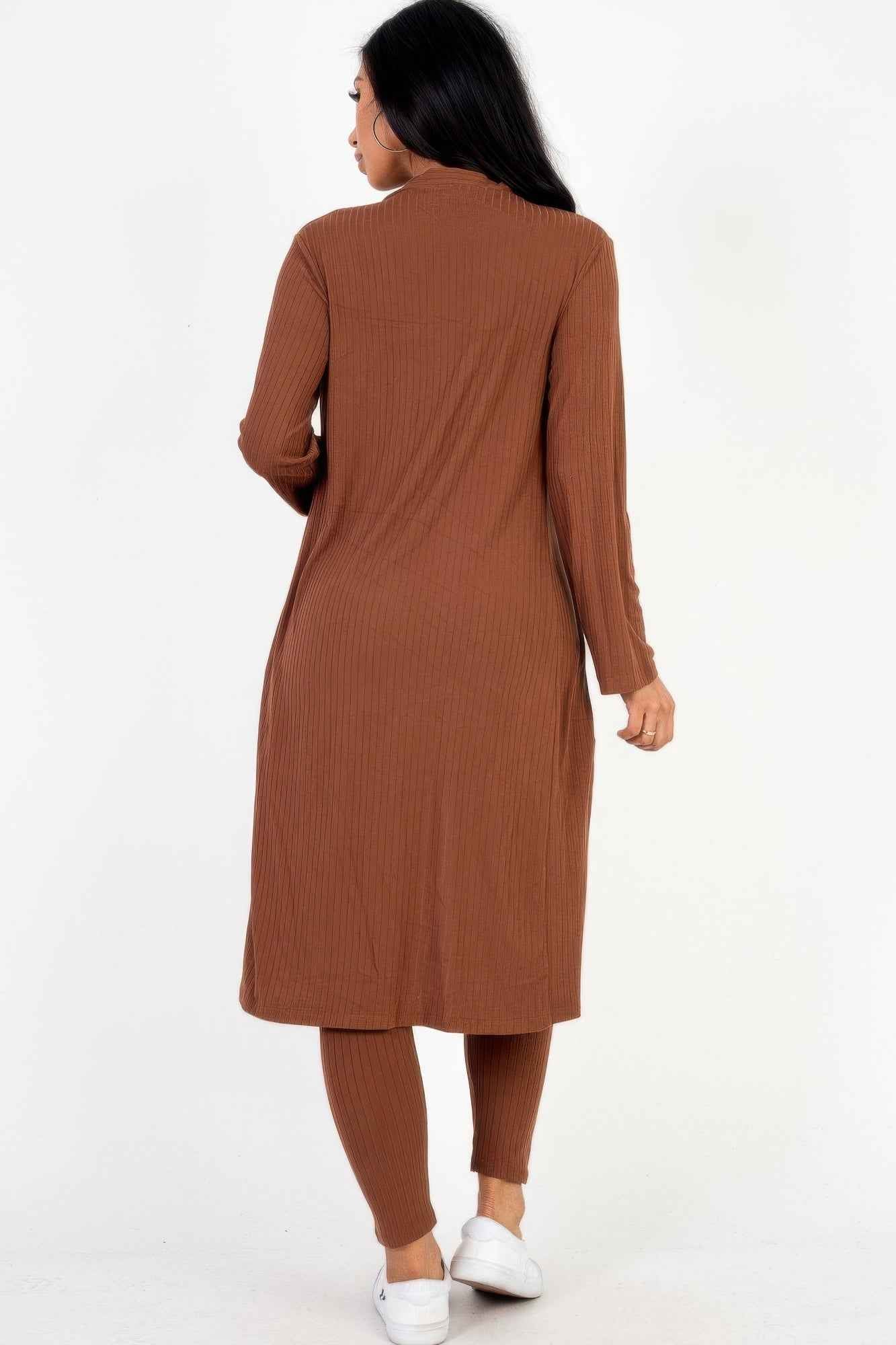 Ribbed Long Cardigan & Leggings Set