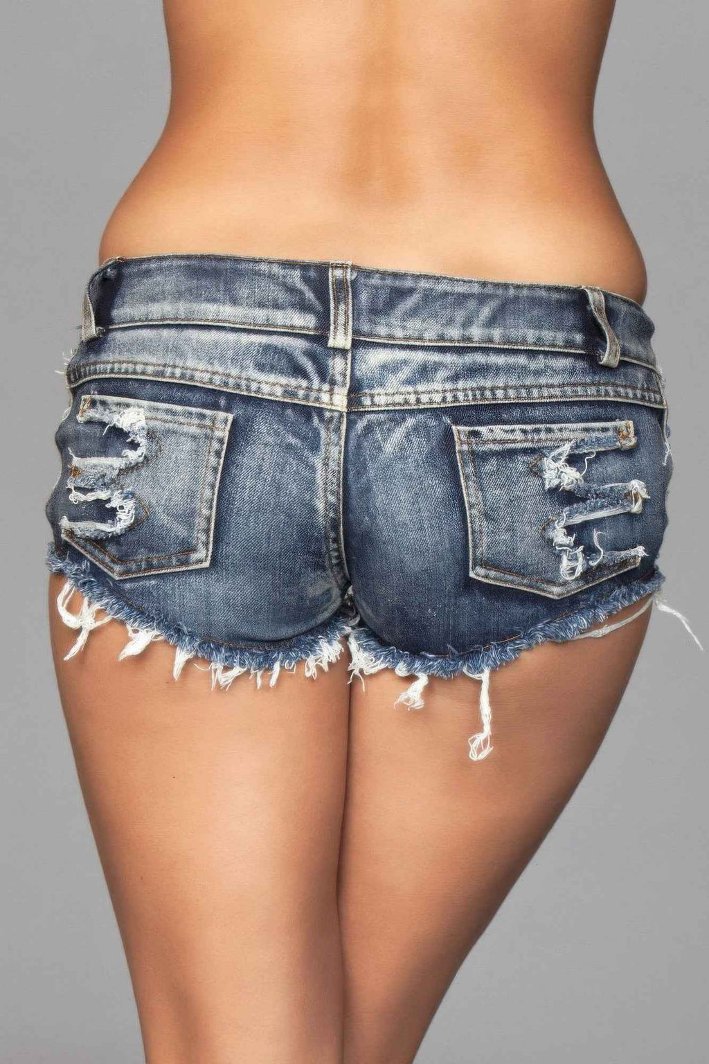 Distressed Side Cutout Denim Shorts - Medium Wash