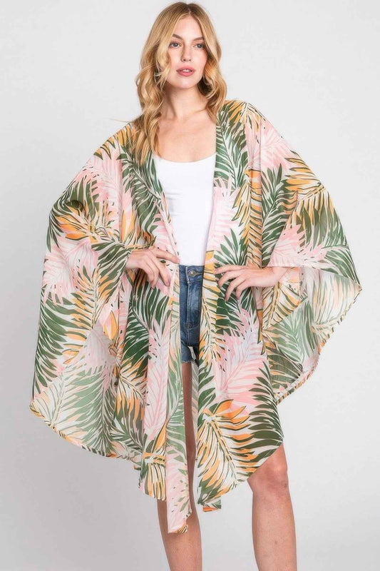 Tropical Leaves Print Shawl Cover-up