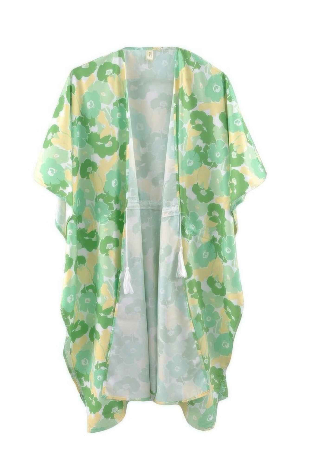 Flower Print Self-tie Drawstring Open Front Cover