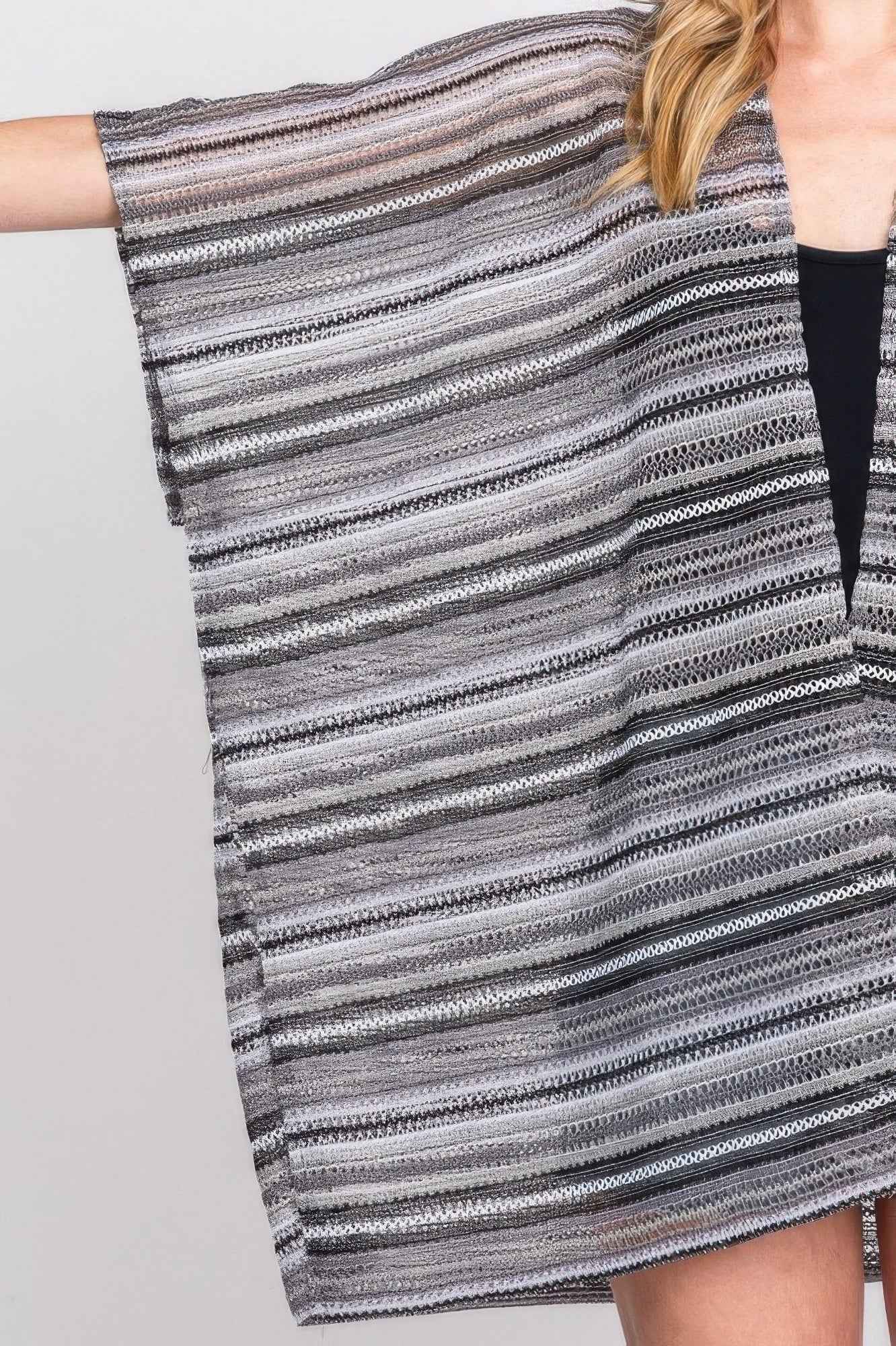 Multi Color Stripe Crochet Open Front Cover-up