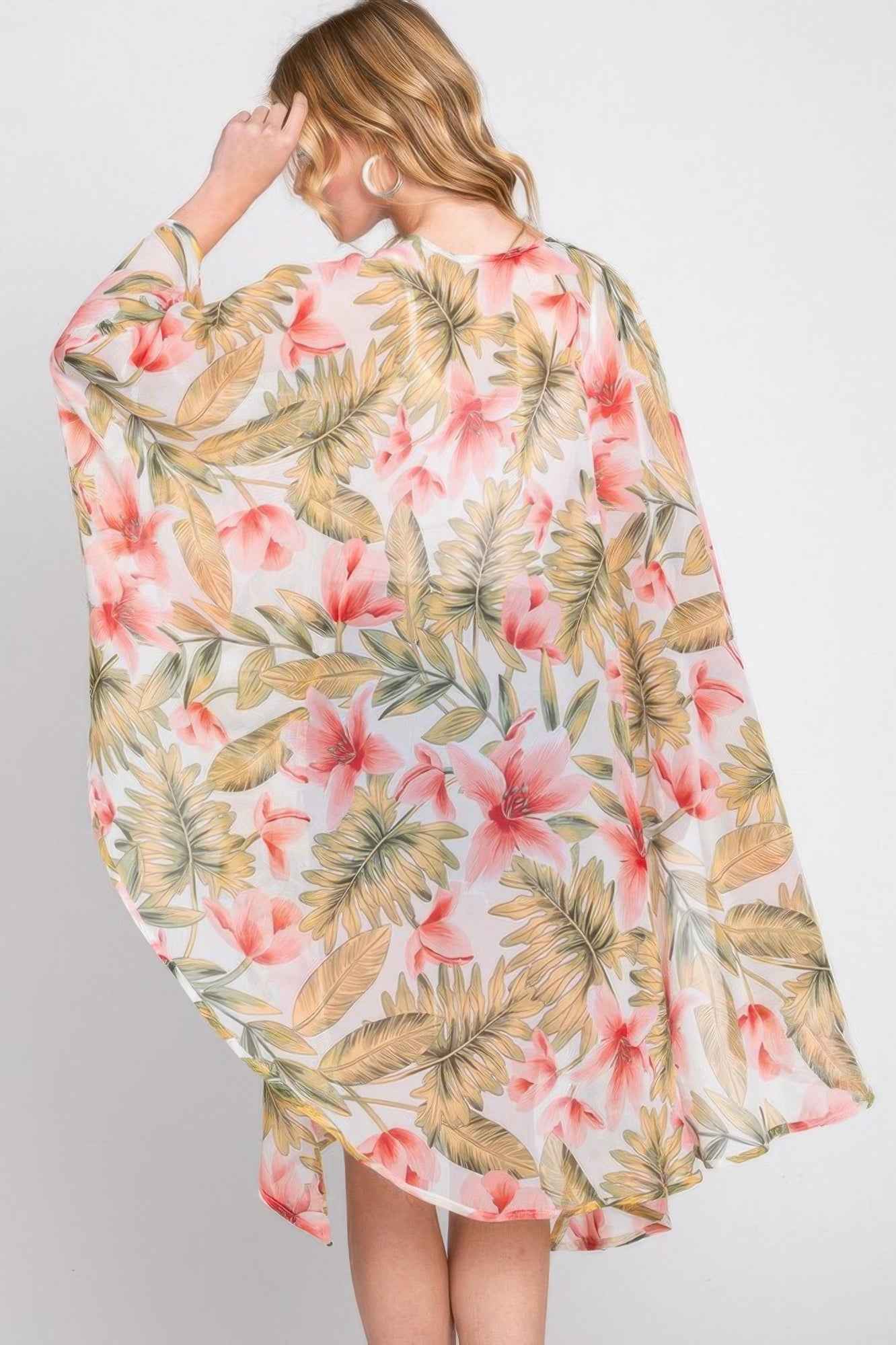 Tropical Flower Leaves Print Shawl Cover-up