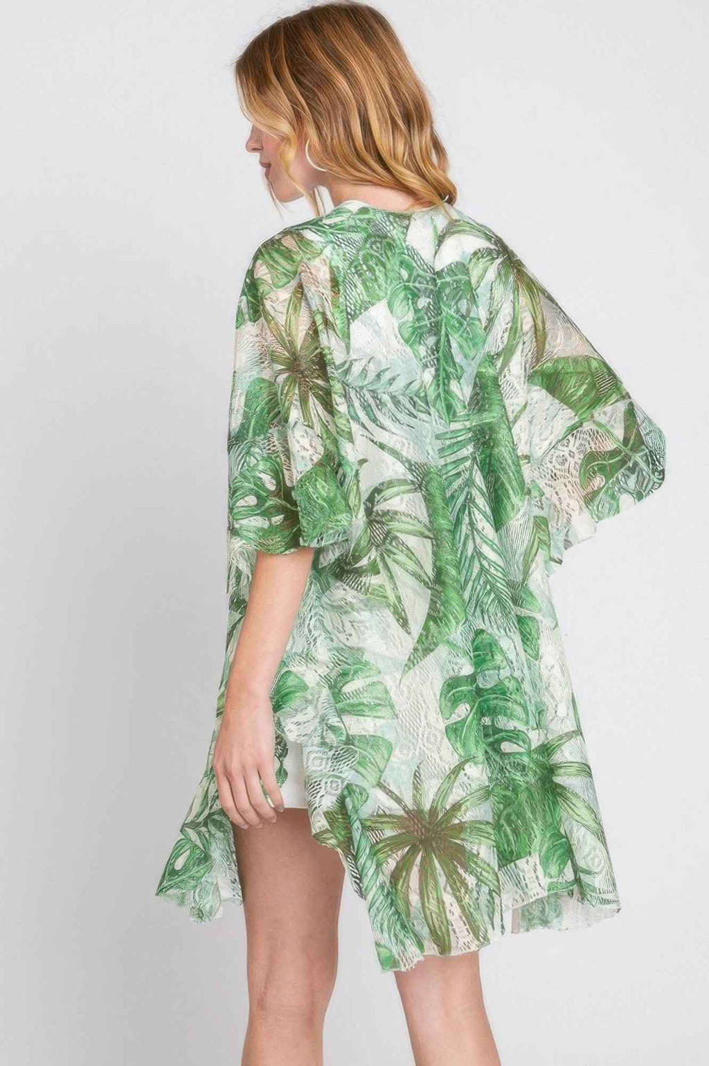 Ruffle Lined Tropical Leaves Print Open Frontcover