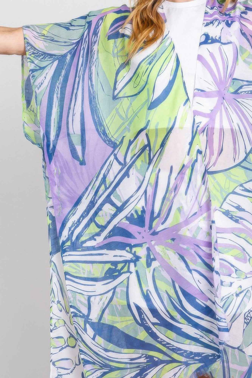 Hand Drawn Tropical Leaves Kimono