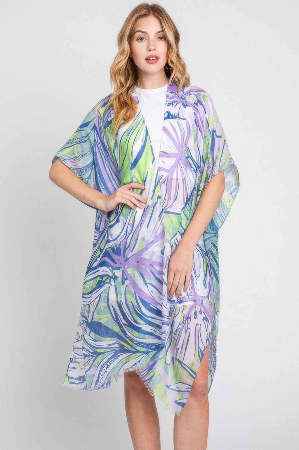 Hand Drawn Tropical Leaves Kimono