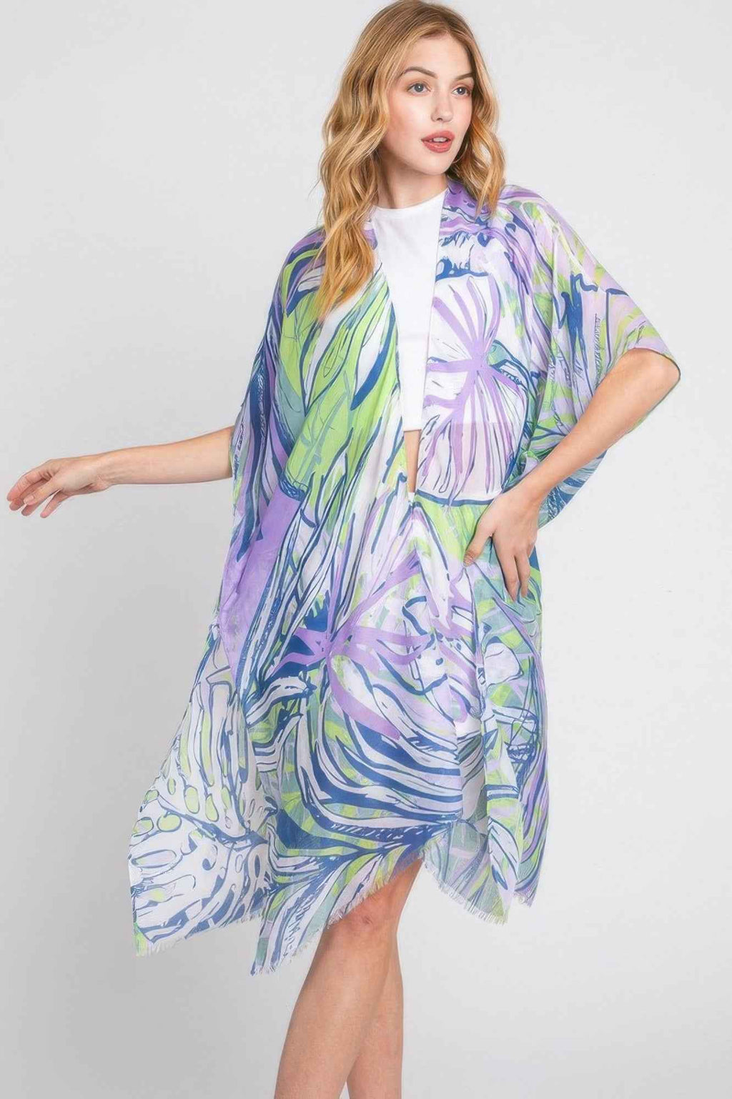 Hand Drawn Tropical Leaves Kimono