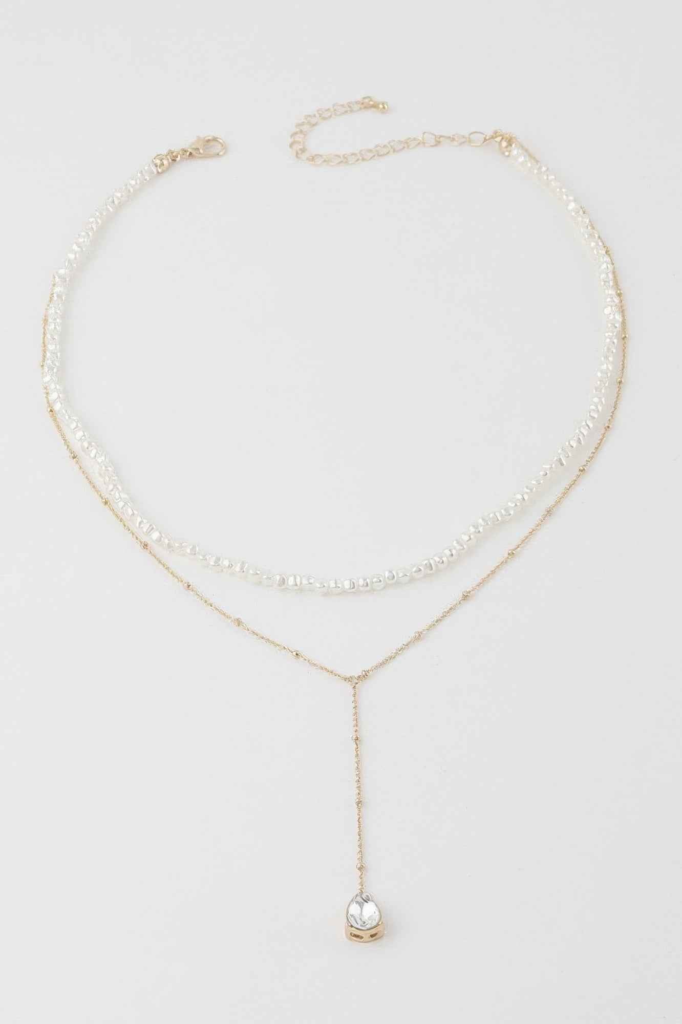 Double Pearl Teardrop Necklace