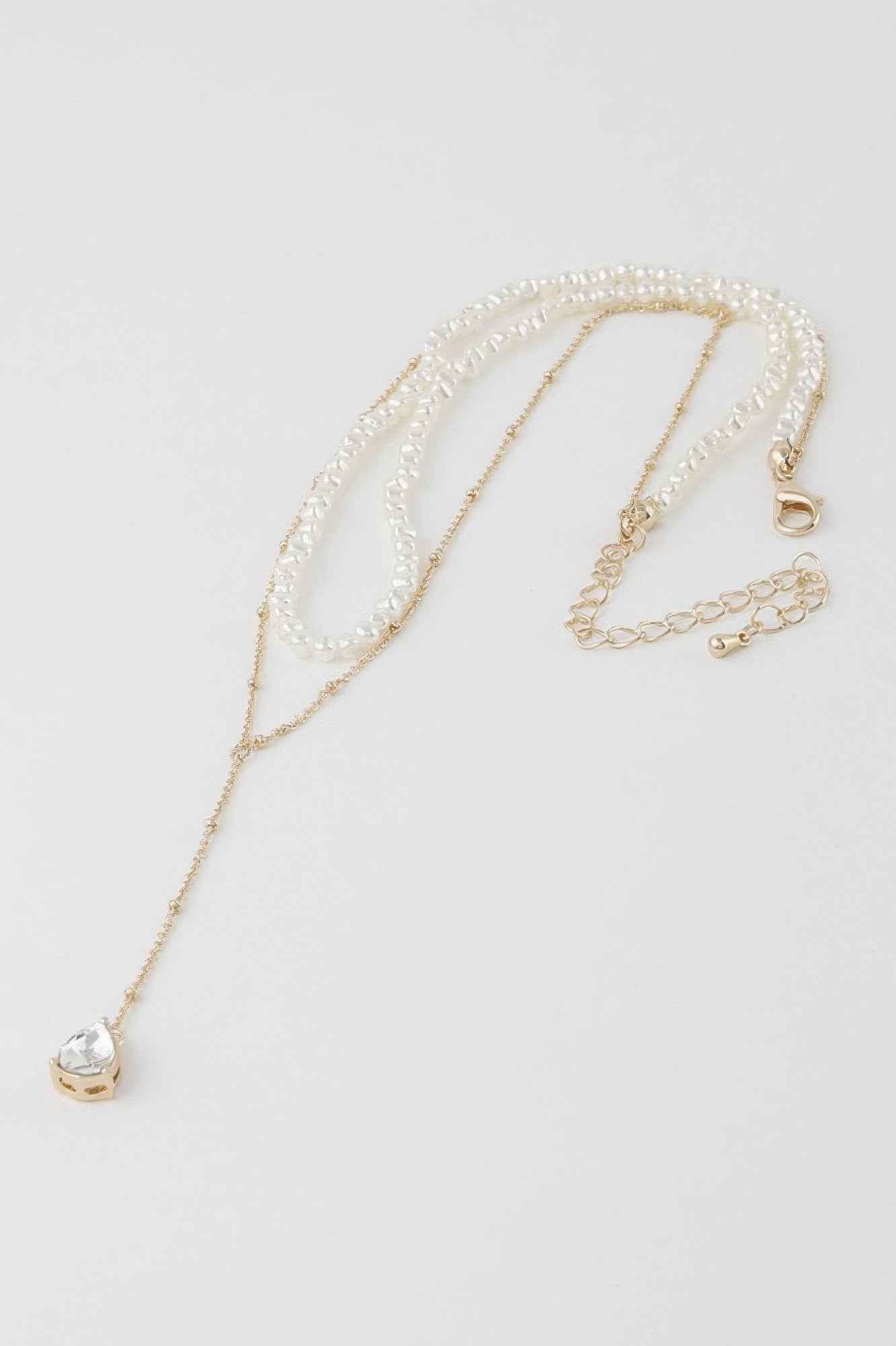 Double Pearl Teardrop Necklace