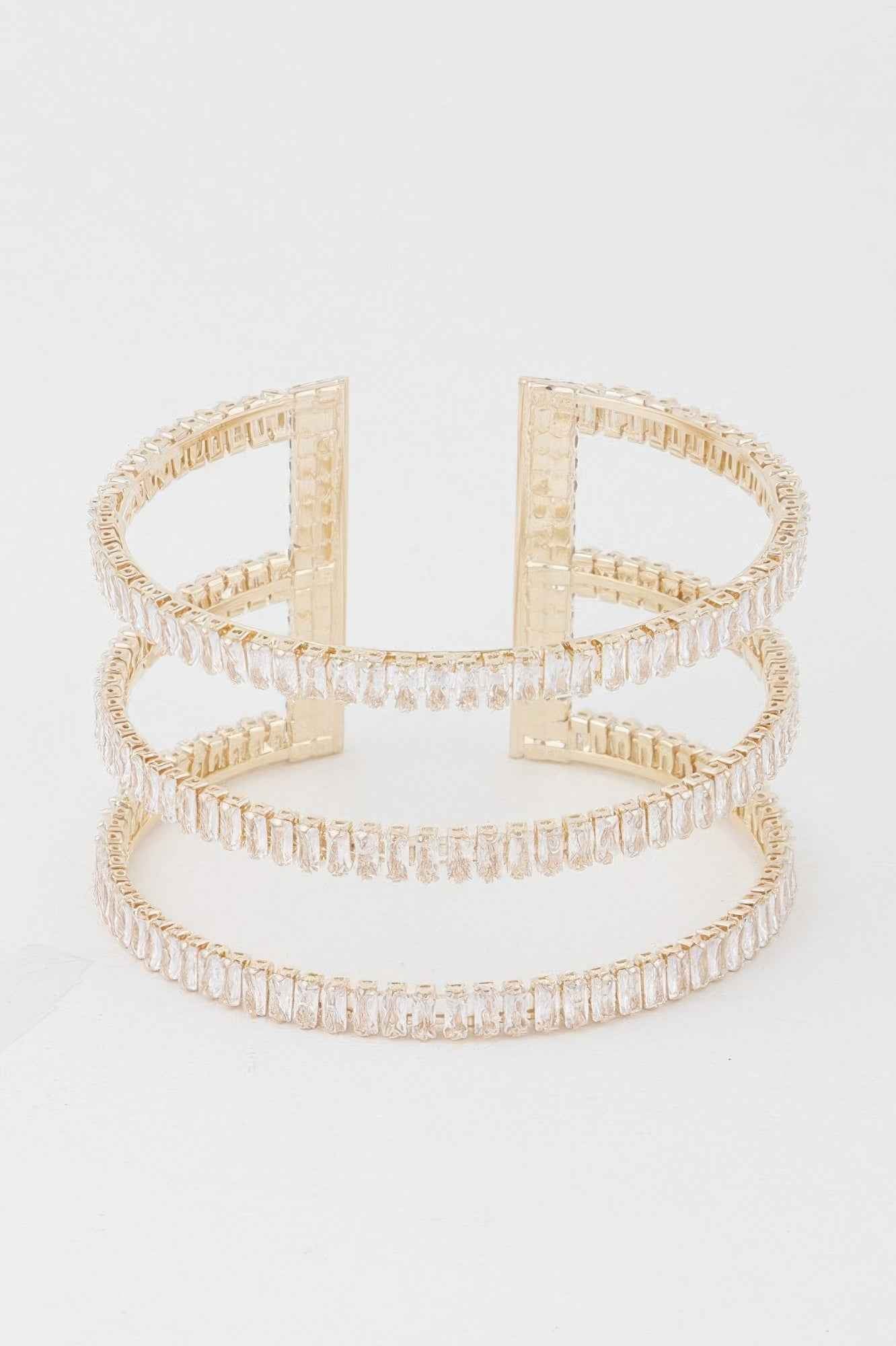 Triple Crystal Open Cuff Bracelet