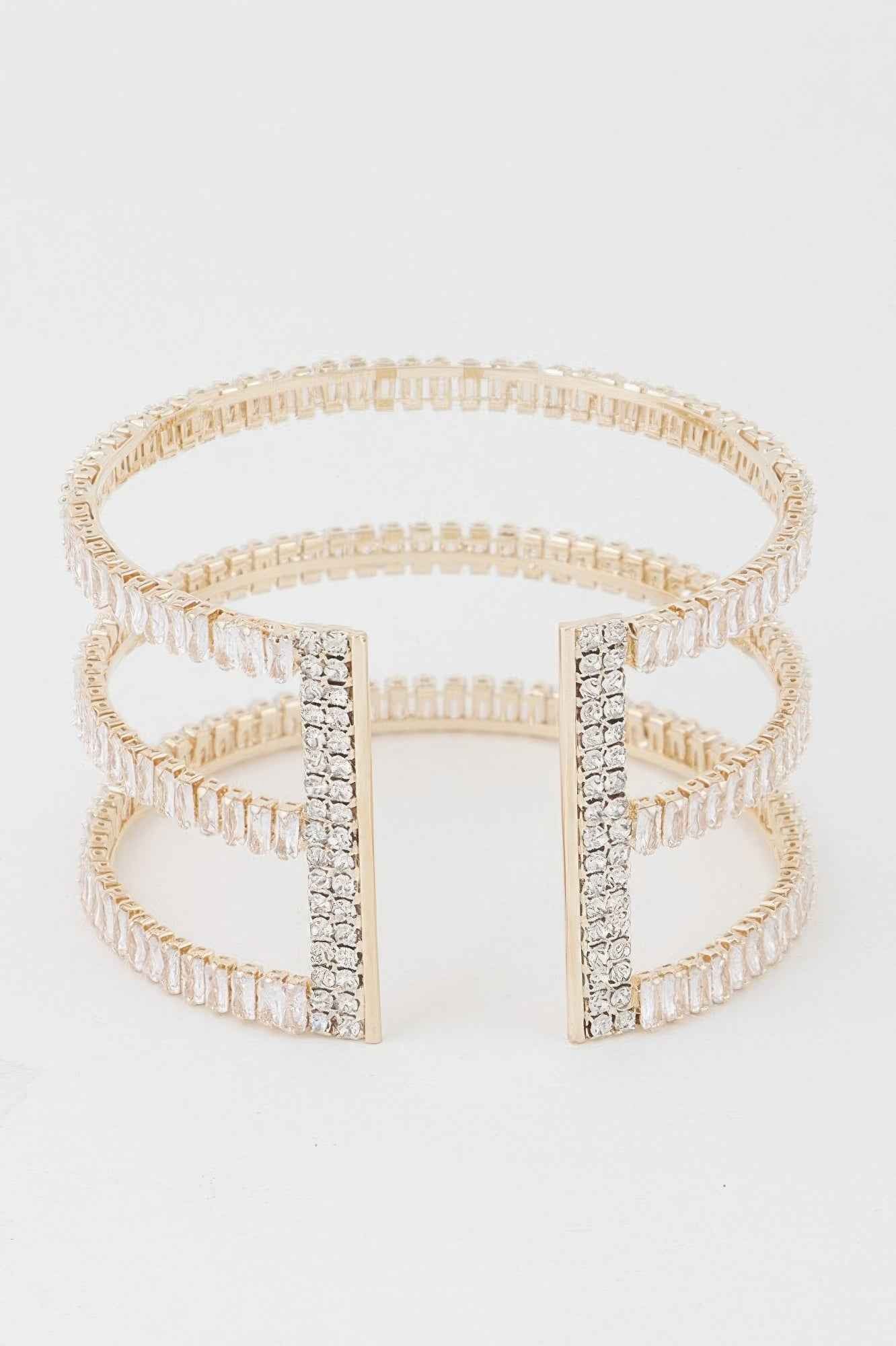 Triple Crystal Open Cuff Bracelet