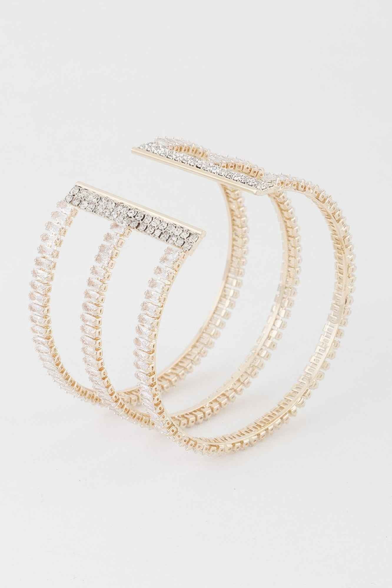 Triple Crystal Open Cuff Bracelet