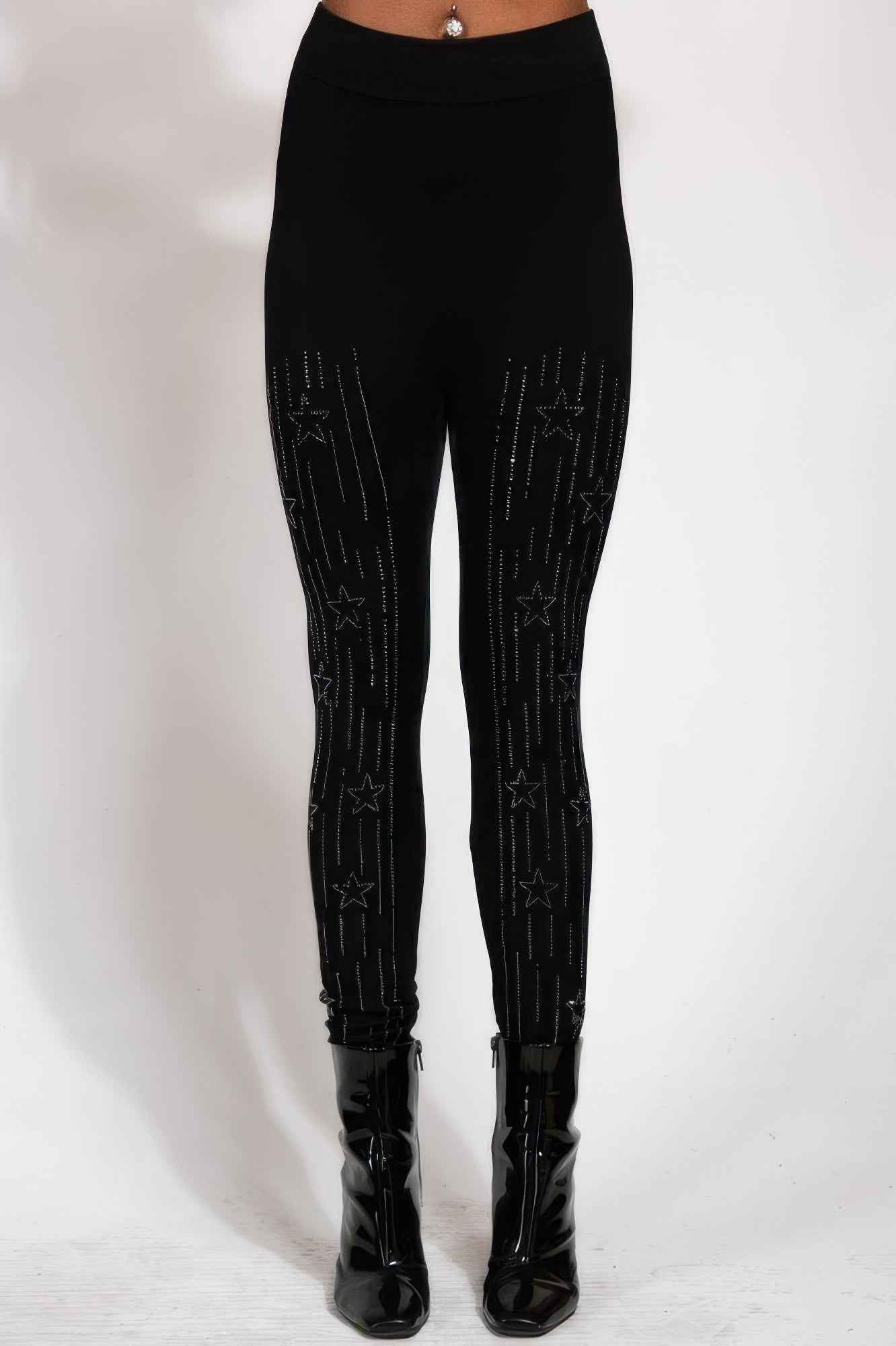Star Design Crystal Studded High Waisted Leggings