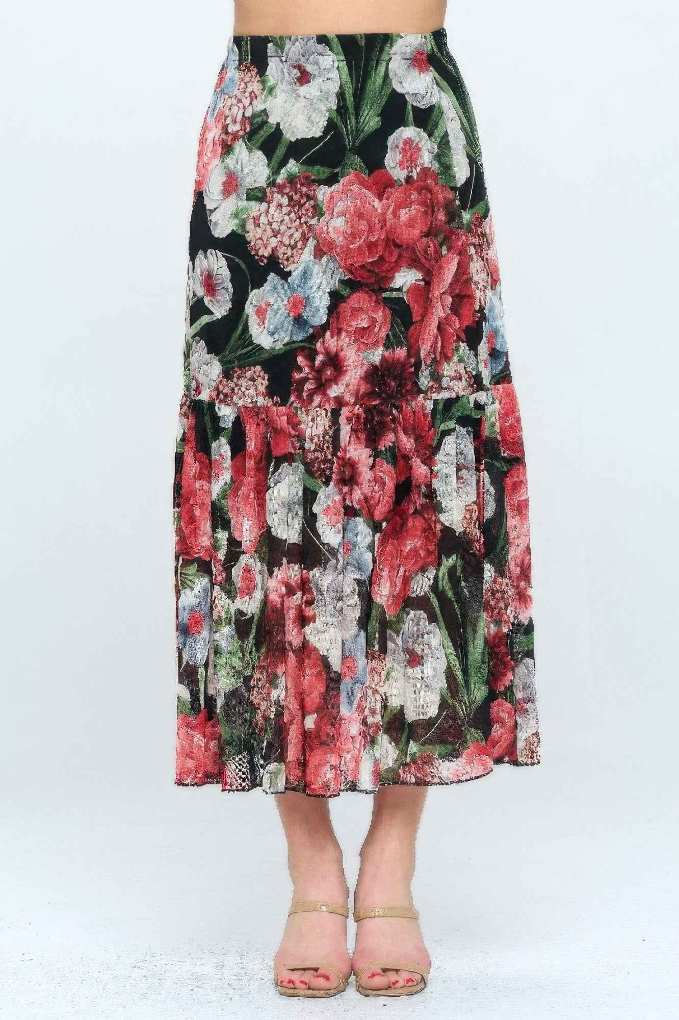 Mesh Romance Tiered Print Skirt