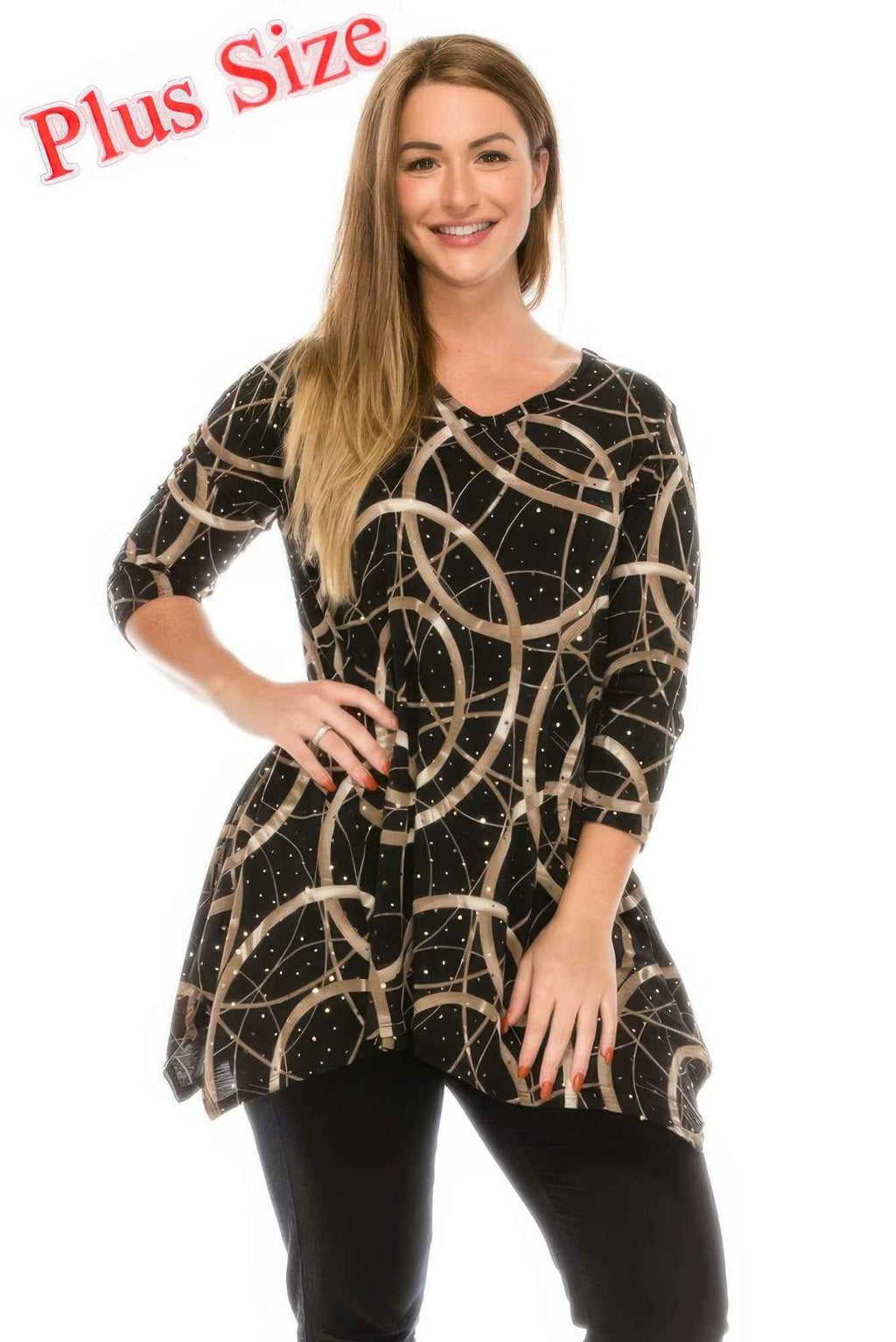 Plus Size Glitter V-neck Top Half Sleeve