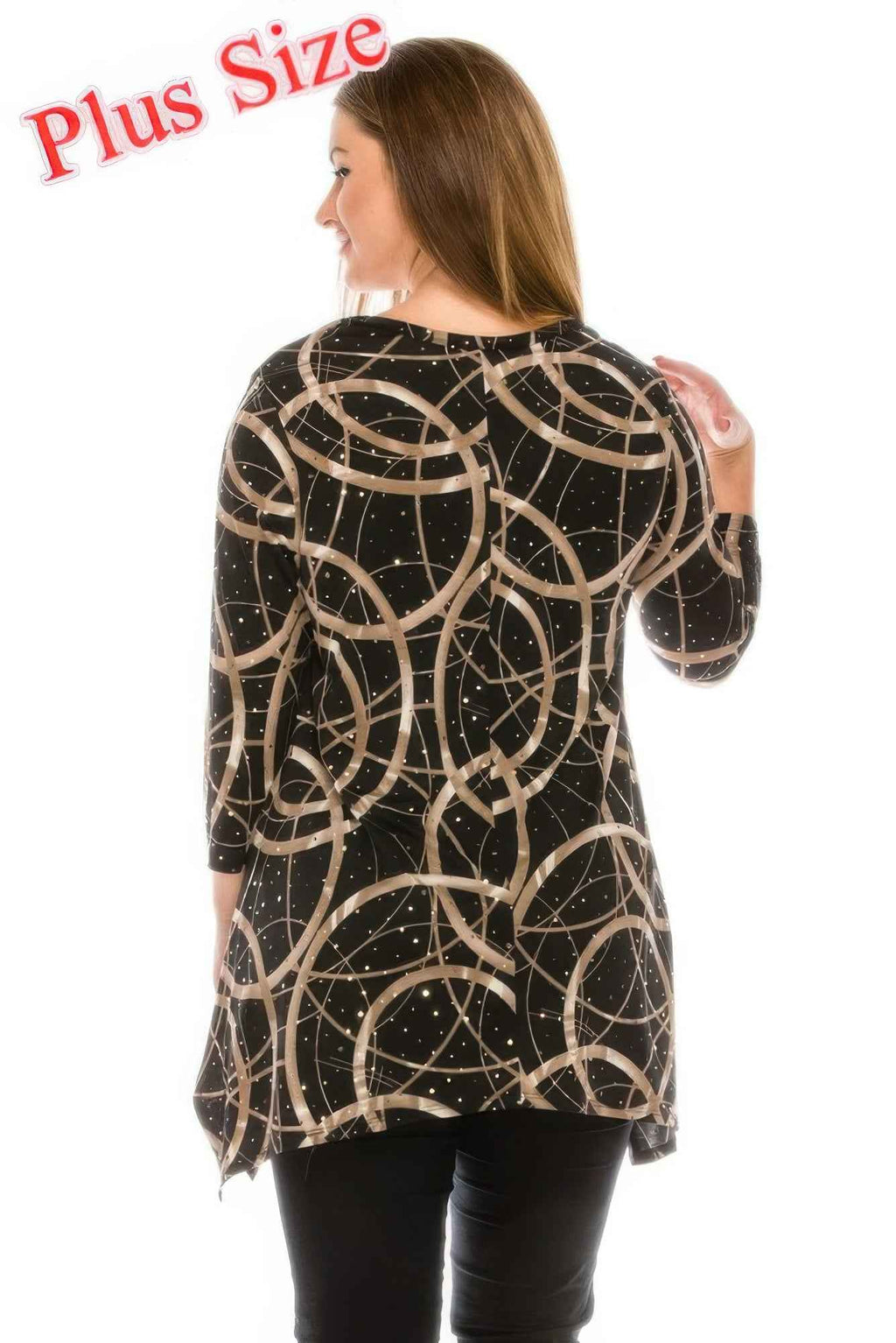 Plus Size Glitter V-neck Top Half Sleeve