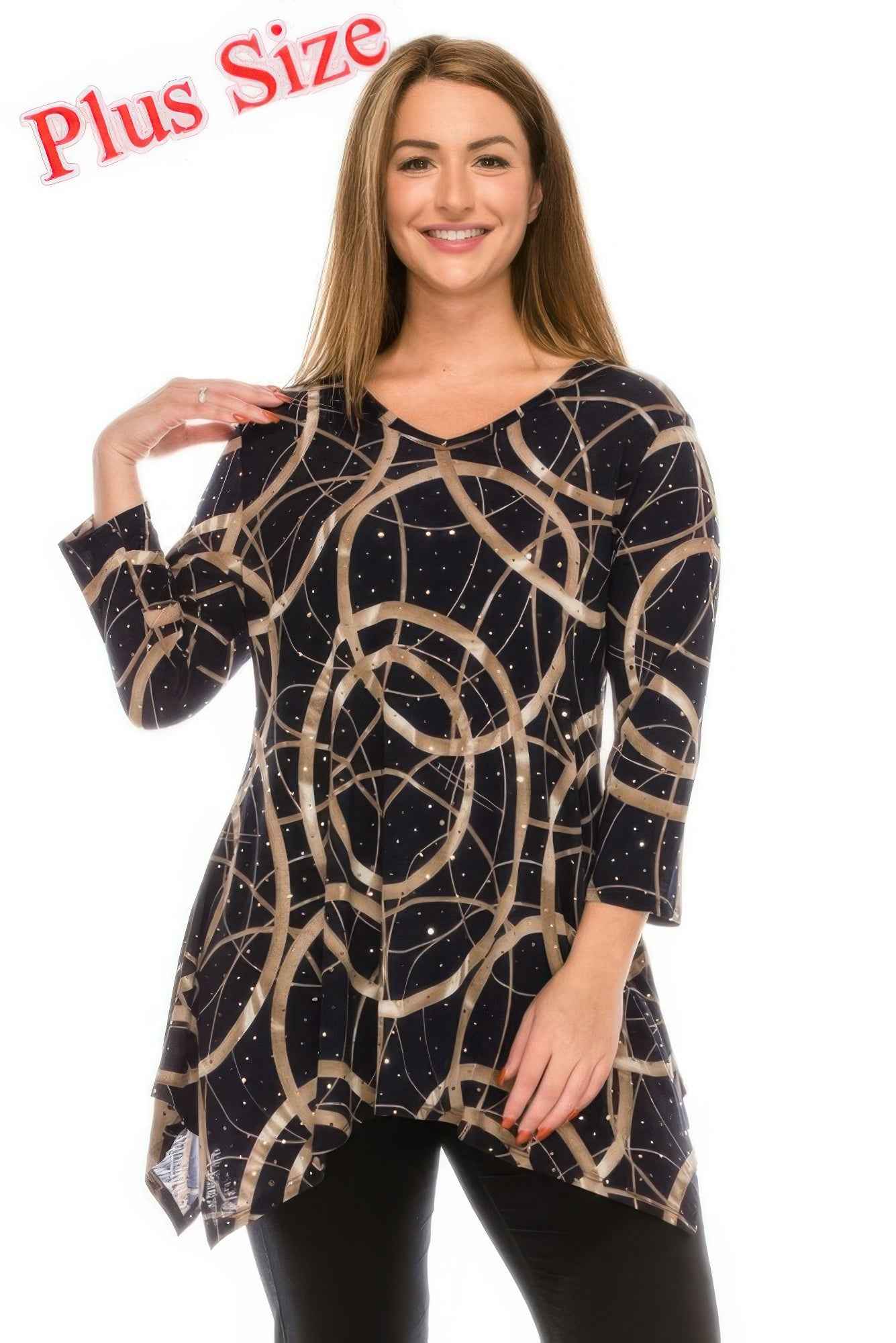 Plus Size Glitter V-neck Top Half Sleeve
