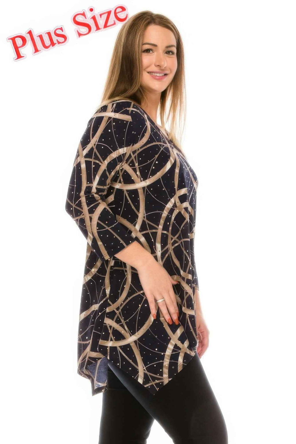 Plus Size Glitter V-neck Top Half Sleeve