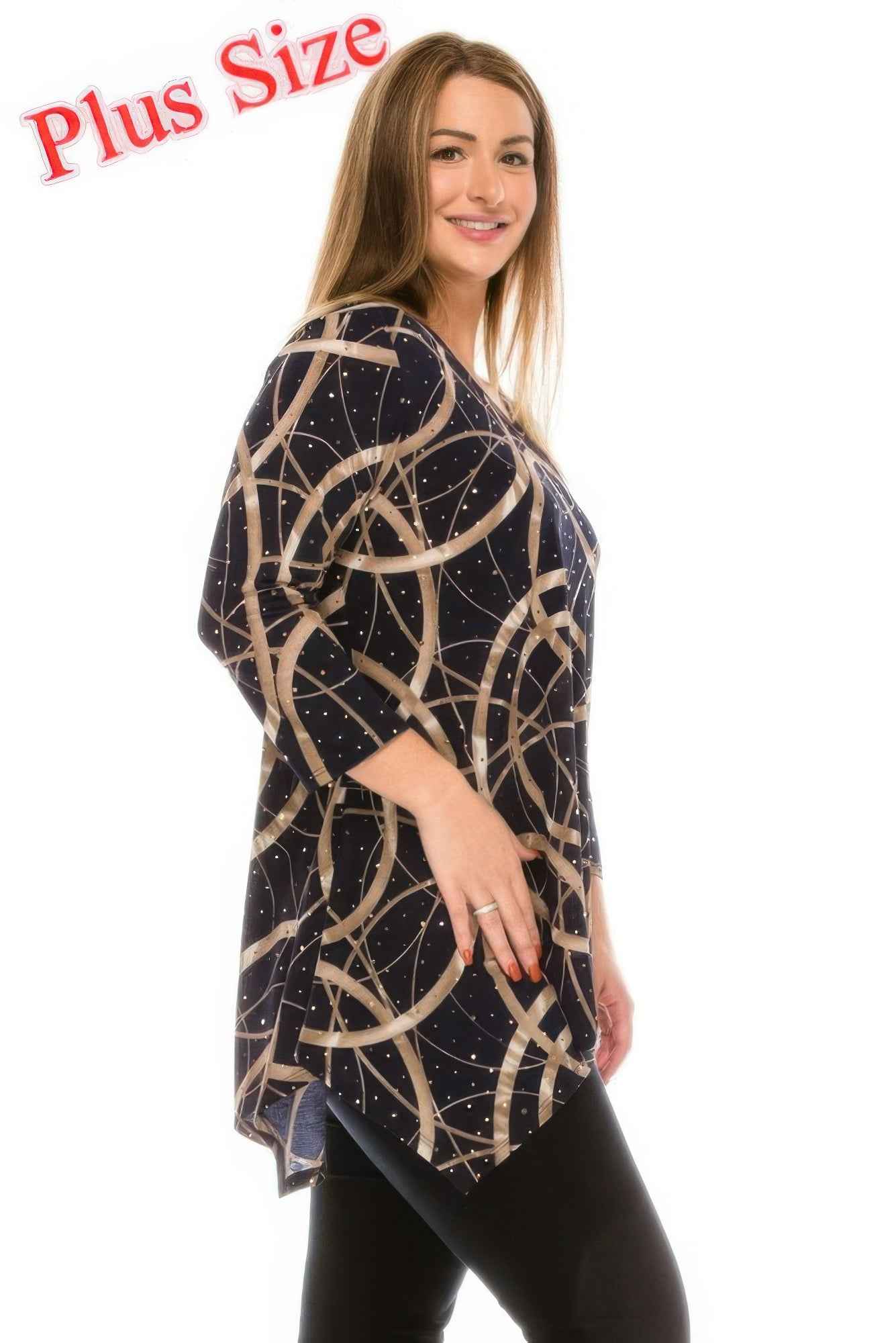 Plus Size Glitter V-neck Top Half Sleeve