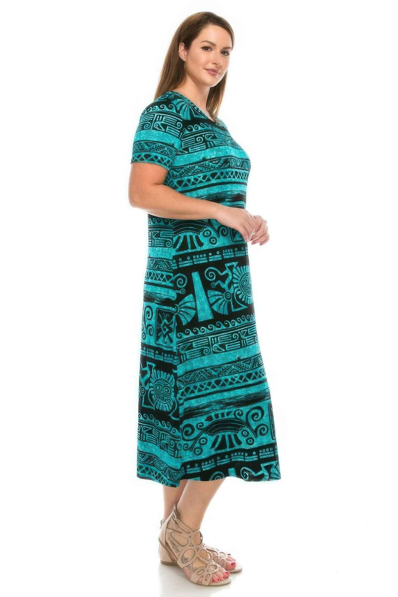 Short Sleeve Print Maxi Dress