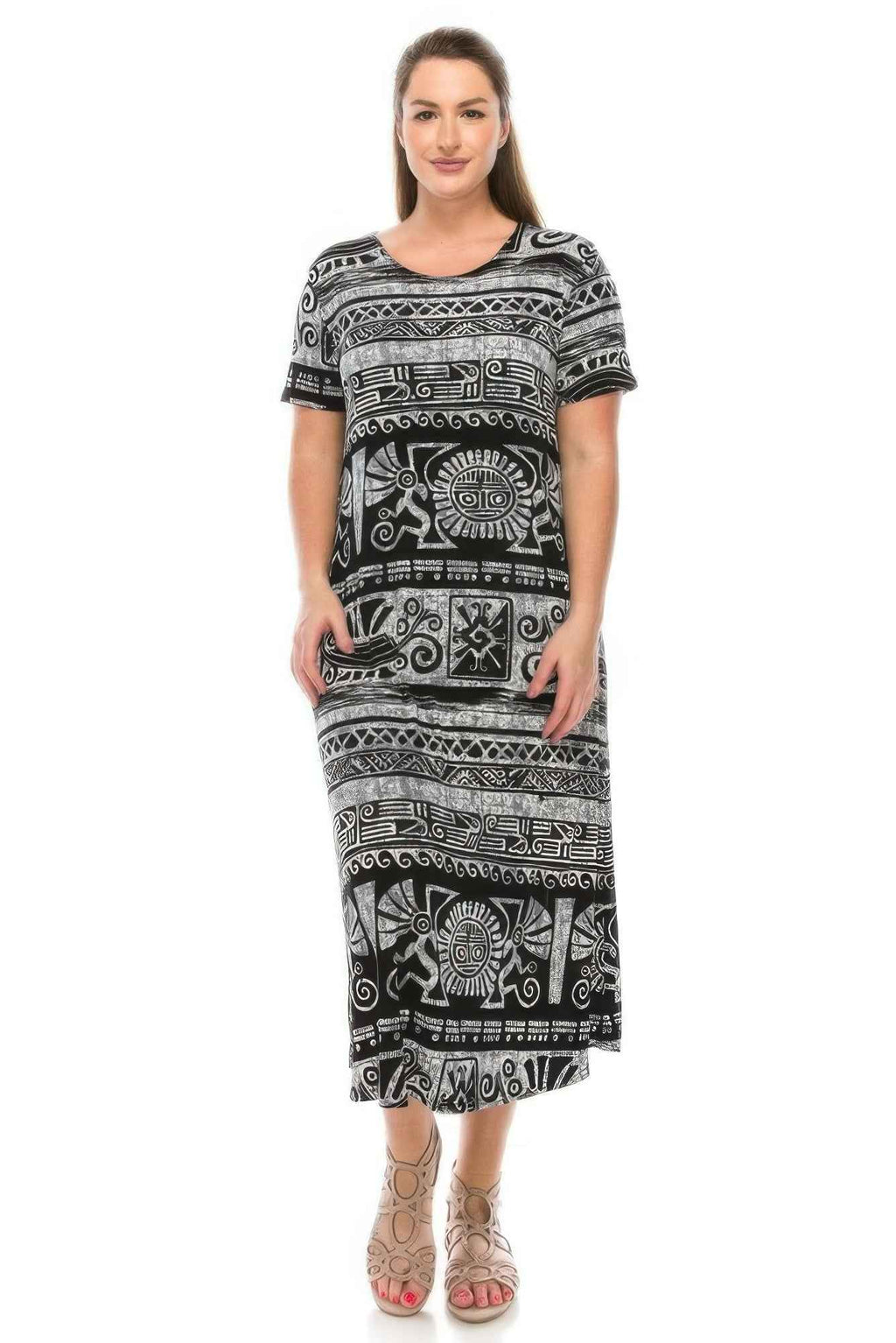 Short Sleeve Print Maxi Dress