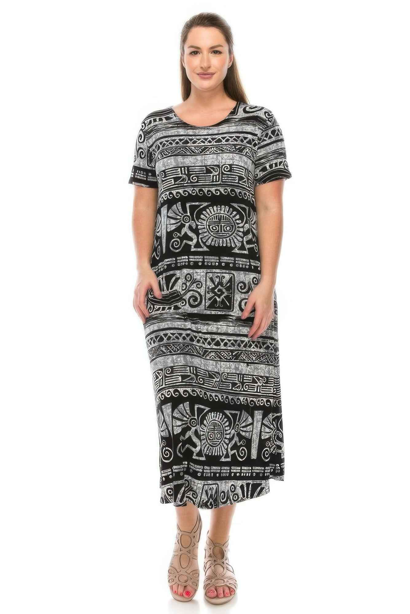 Short Sleeve Print Maxi Dress