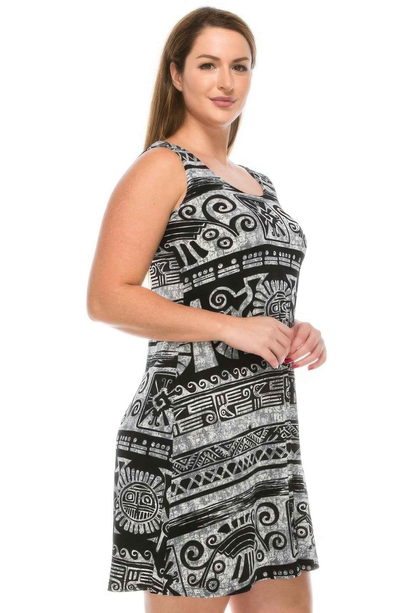 Stretchy Abstract Print Short Dress
