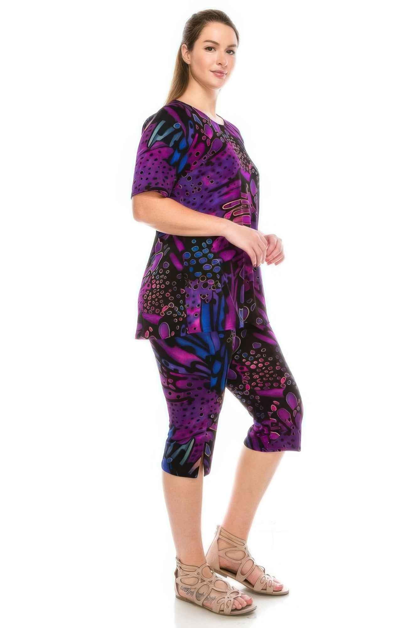 Short Sleeve Print Top Capri Pants