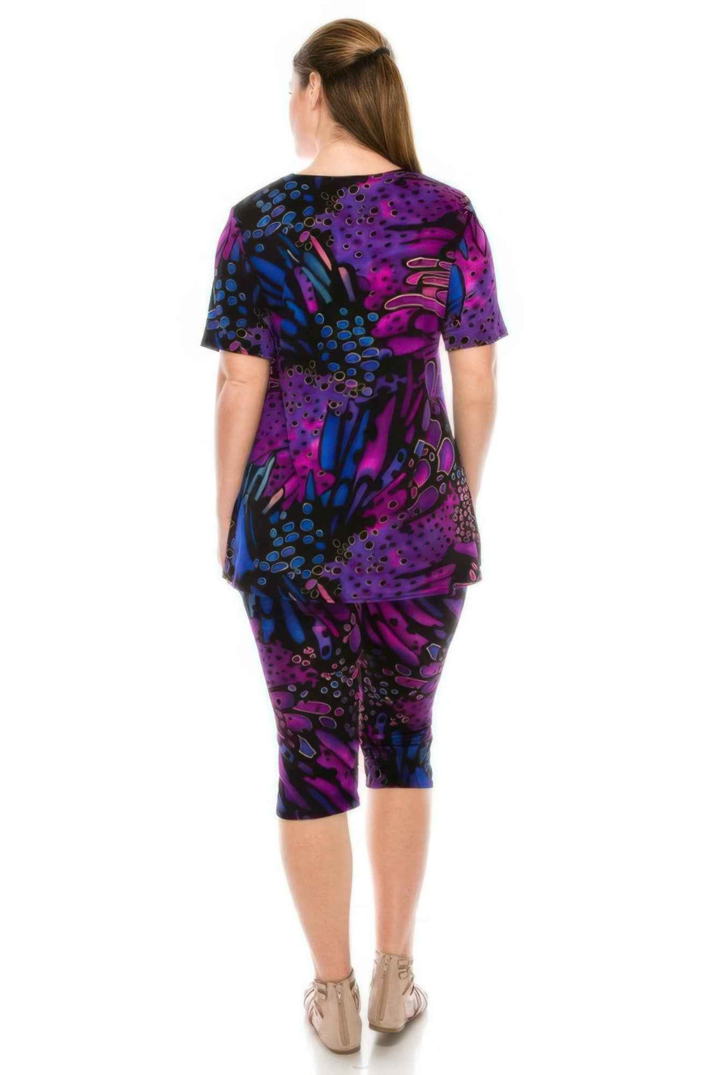 Short Sleeve Print Top Capri Pants