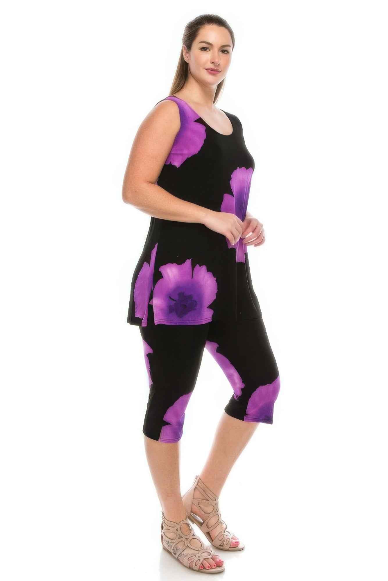 Floral Print Sleeveless Capri Set