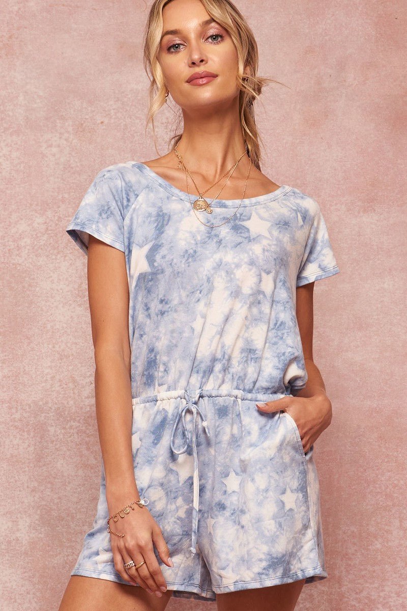 A Star-pattern Tie-dye Knit Romper - Excel Merchandise