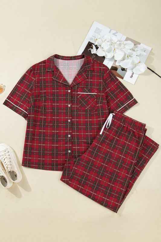Plus Size Christmas Plaid Shirt and Pants Pajama S