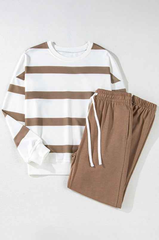 Stripe Drop Shoulder Top and Jogger Pants Set