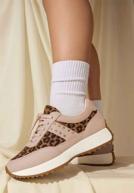 Lepark Real Leather Leopard Print Sneakers