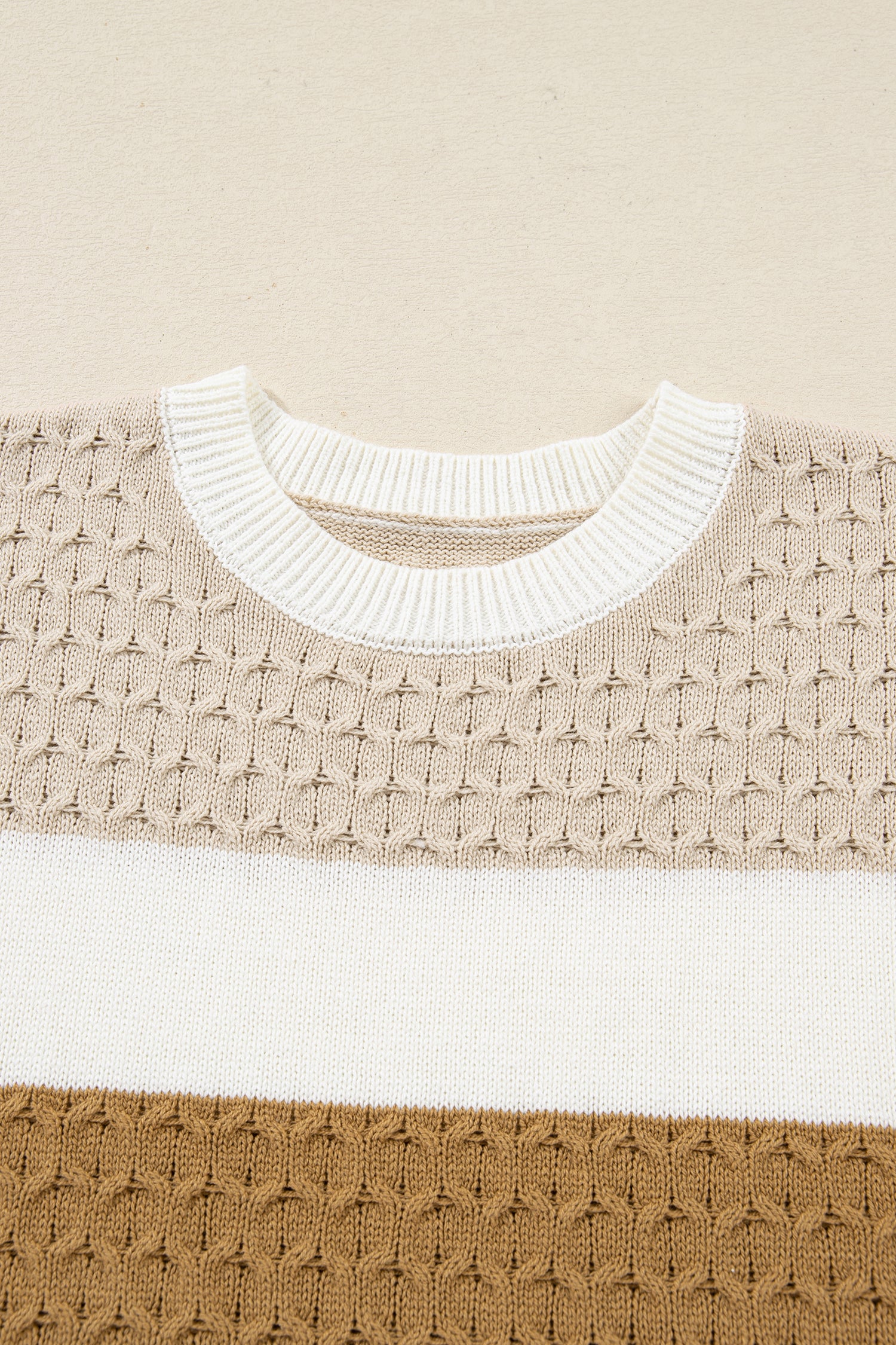 Brown Mixed Texture Knit Striped Color Block Loose Sweater