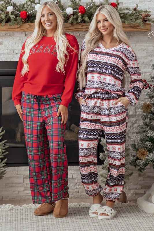Christmas Geometric Pullover and Pants Lounge Set
