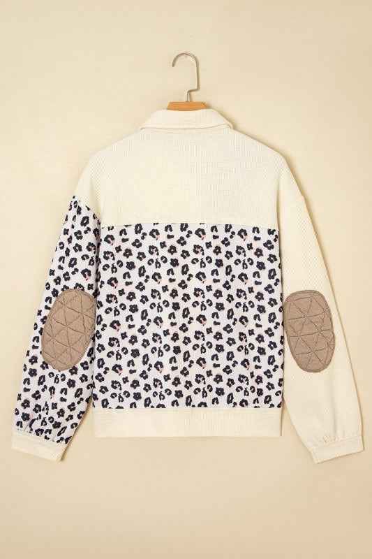 Leopard Waffle Quilted Patchwork Buttoned Jacket