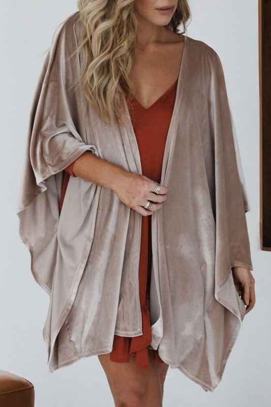 Velvet 3/4 Sleeve Open Front Kimono