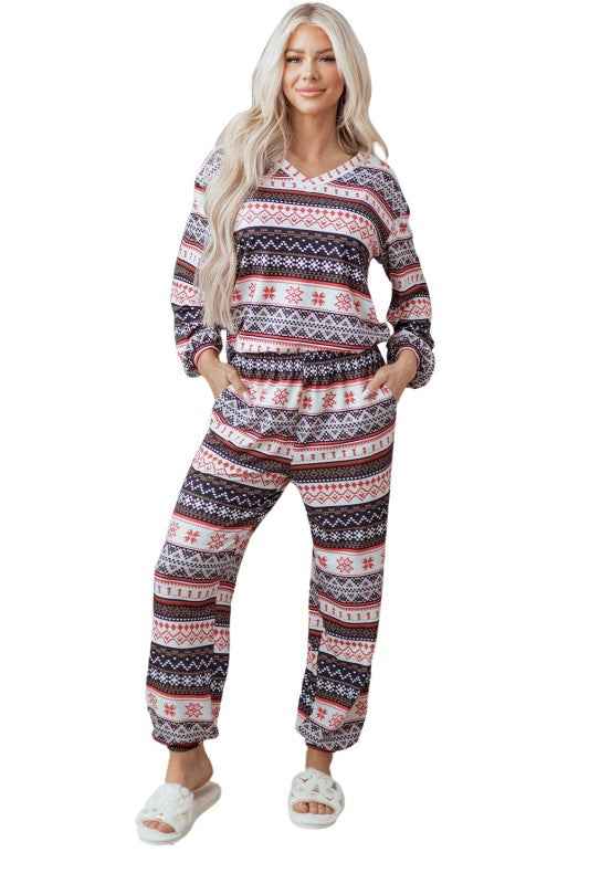 Christmas Geometric Pullover and Pants Lounge Set
