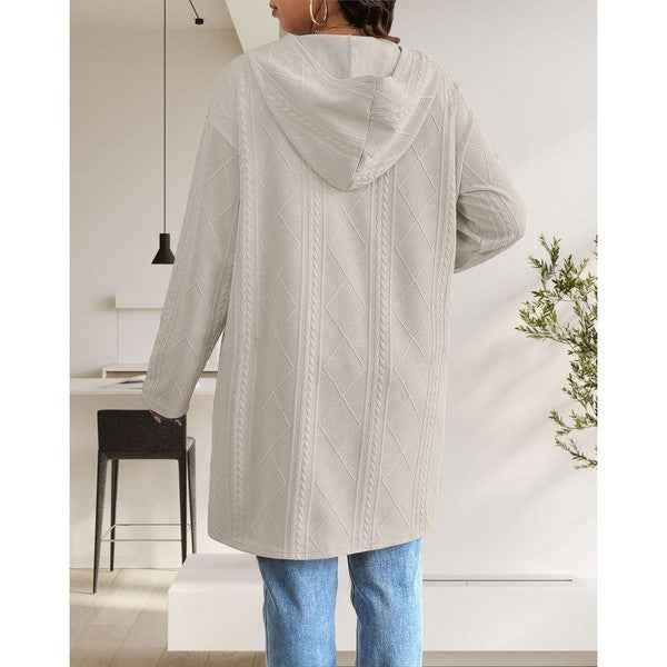 Womens Long Cardigans Cable Knitted Open Front
