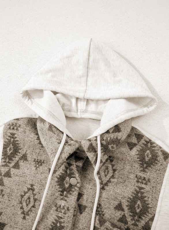 Western Aztec Colorblock Patchwork Drawstring Hood