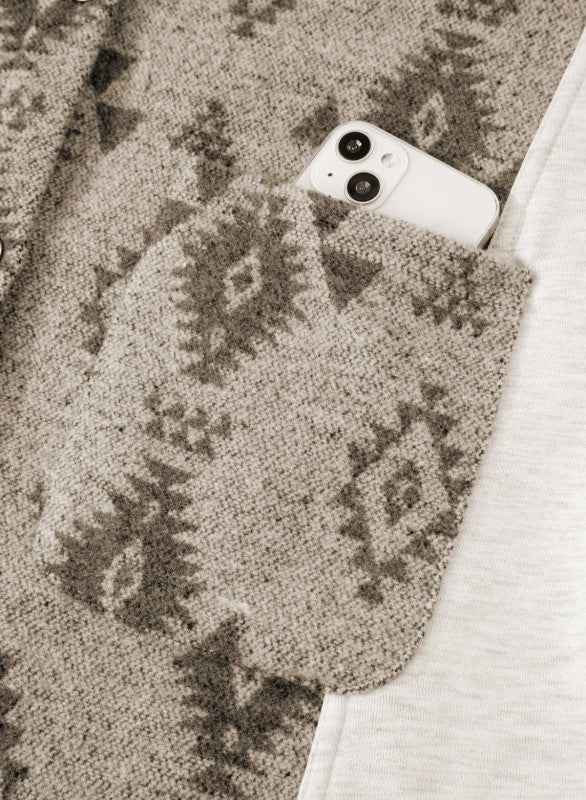 Western Aztec Colorblock Patchwork Drawstring Hood