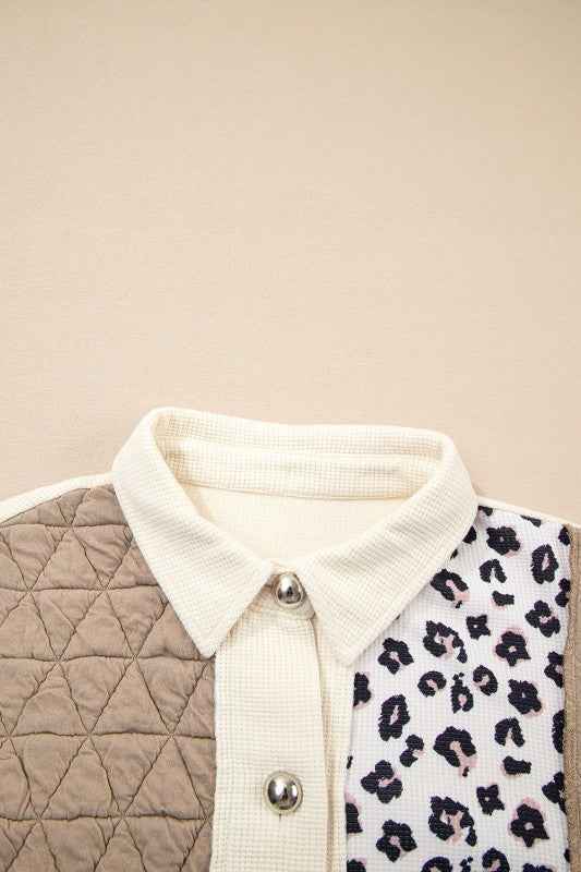 Leopard Waffle Quilted Patchwork Buttoned Jacket
