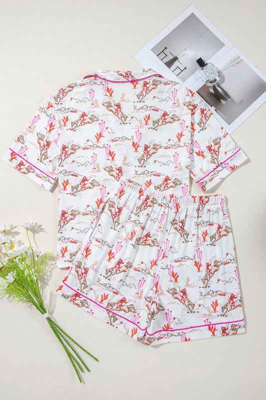 White Cowgirl Country Print Pajamas Set