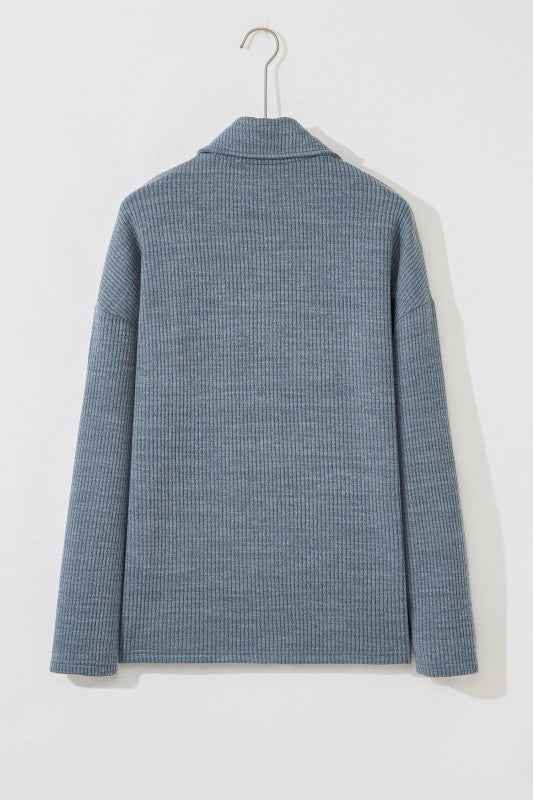 Ribbed Knit Flap Pocket Button-Up Shacket