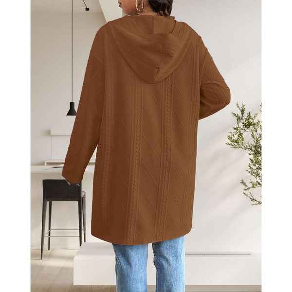 Womens Long Cardigans Cable Knitted Open Front