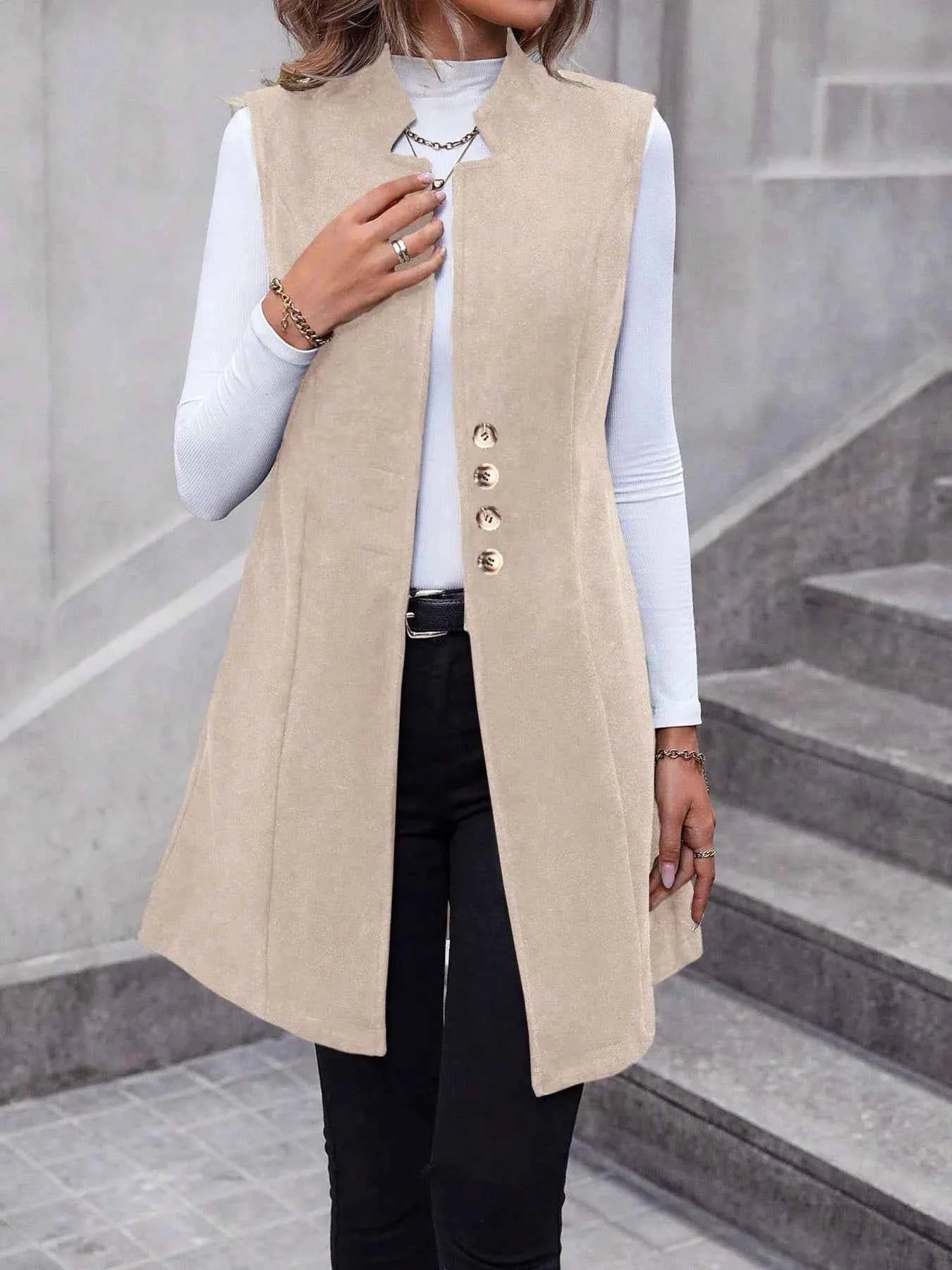 Button Up Longline Vest Coat - Excel Merchandise