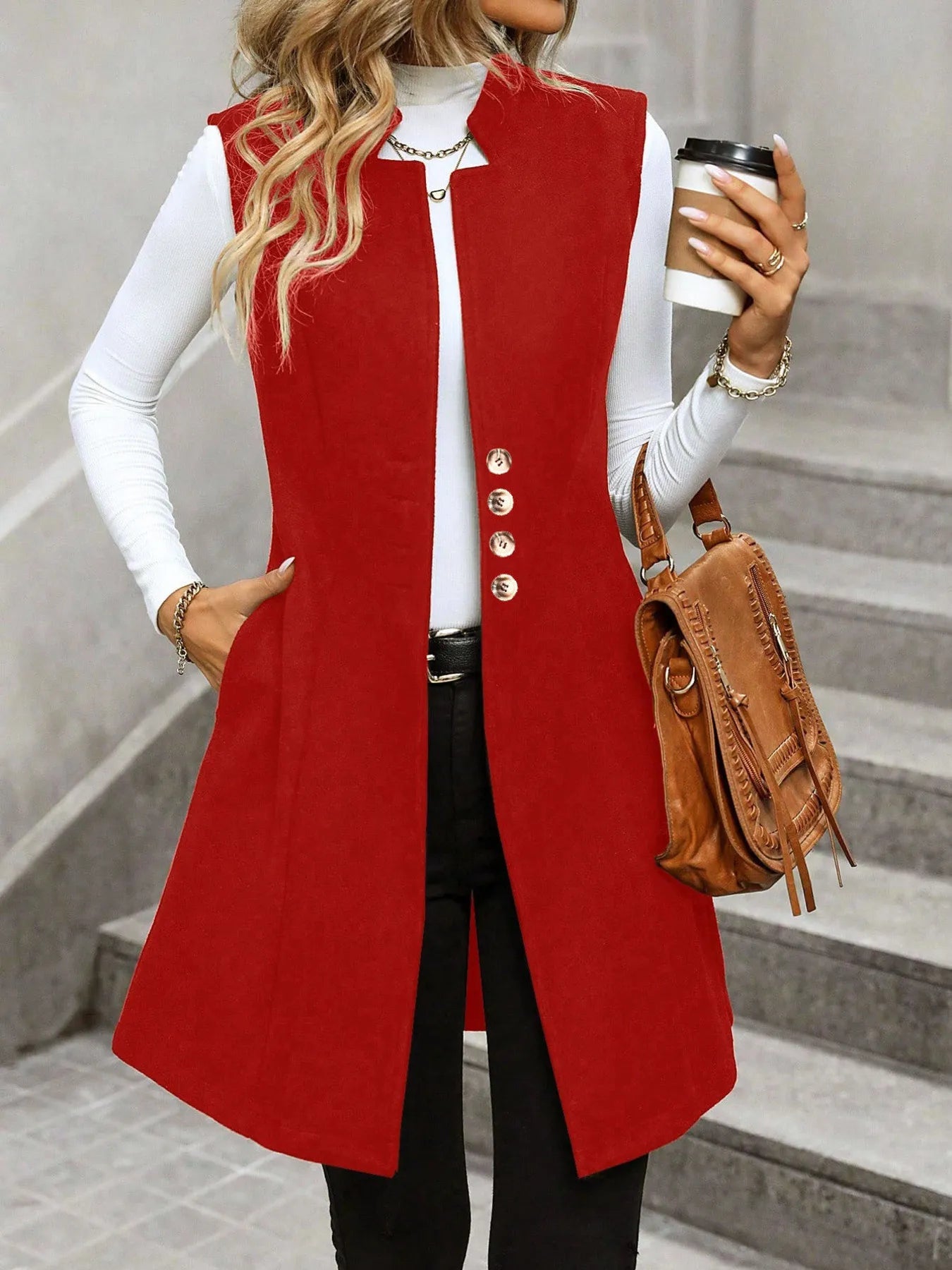 Button Up Longline Vest Coat - Excel Merchandise