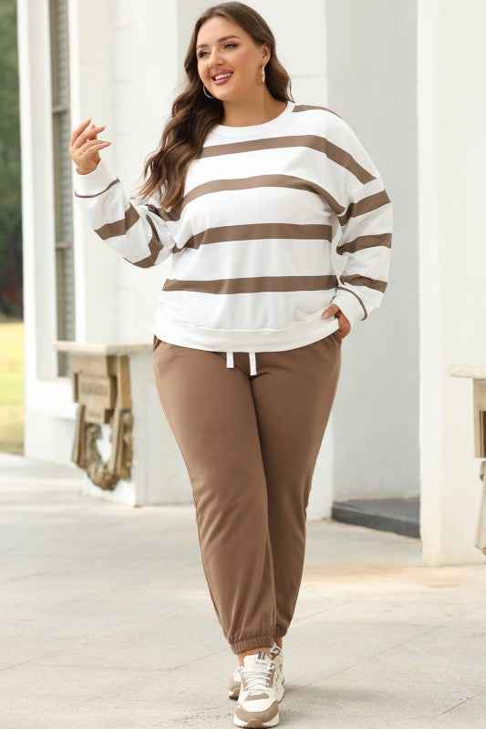 Stripe Drop Shoulder Top and Jogger Pants Set