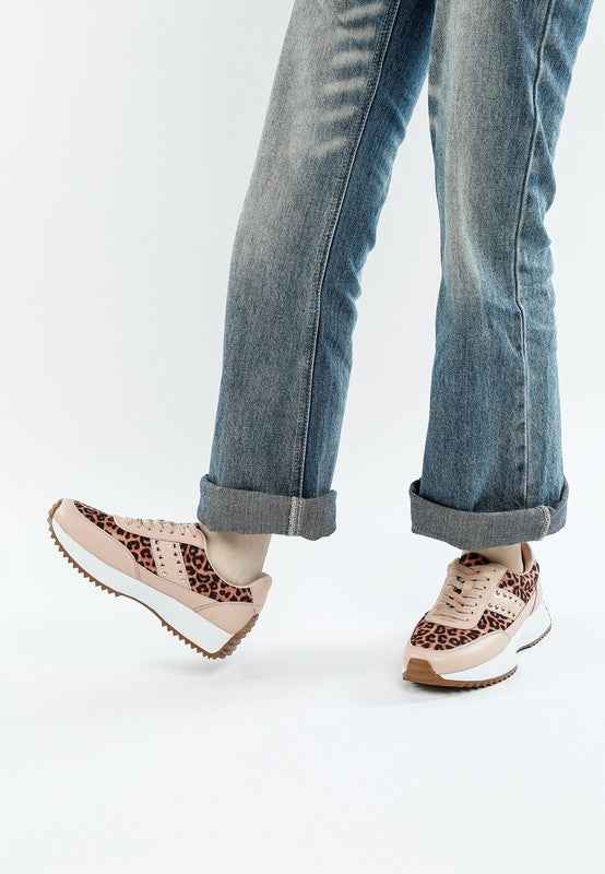 Lepark Real Leather Leopard Print Sneakers