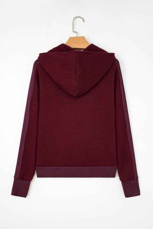 Waffle Zip Up Snap Button Hooded Jacket